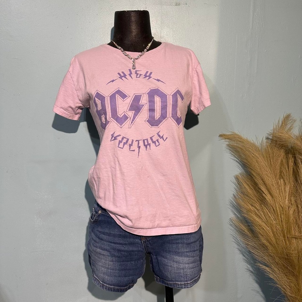 AC/DC Pinkish Purple Graphic T-Shirt Size 10 (Minor Stains)